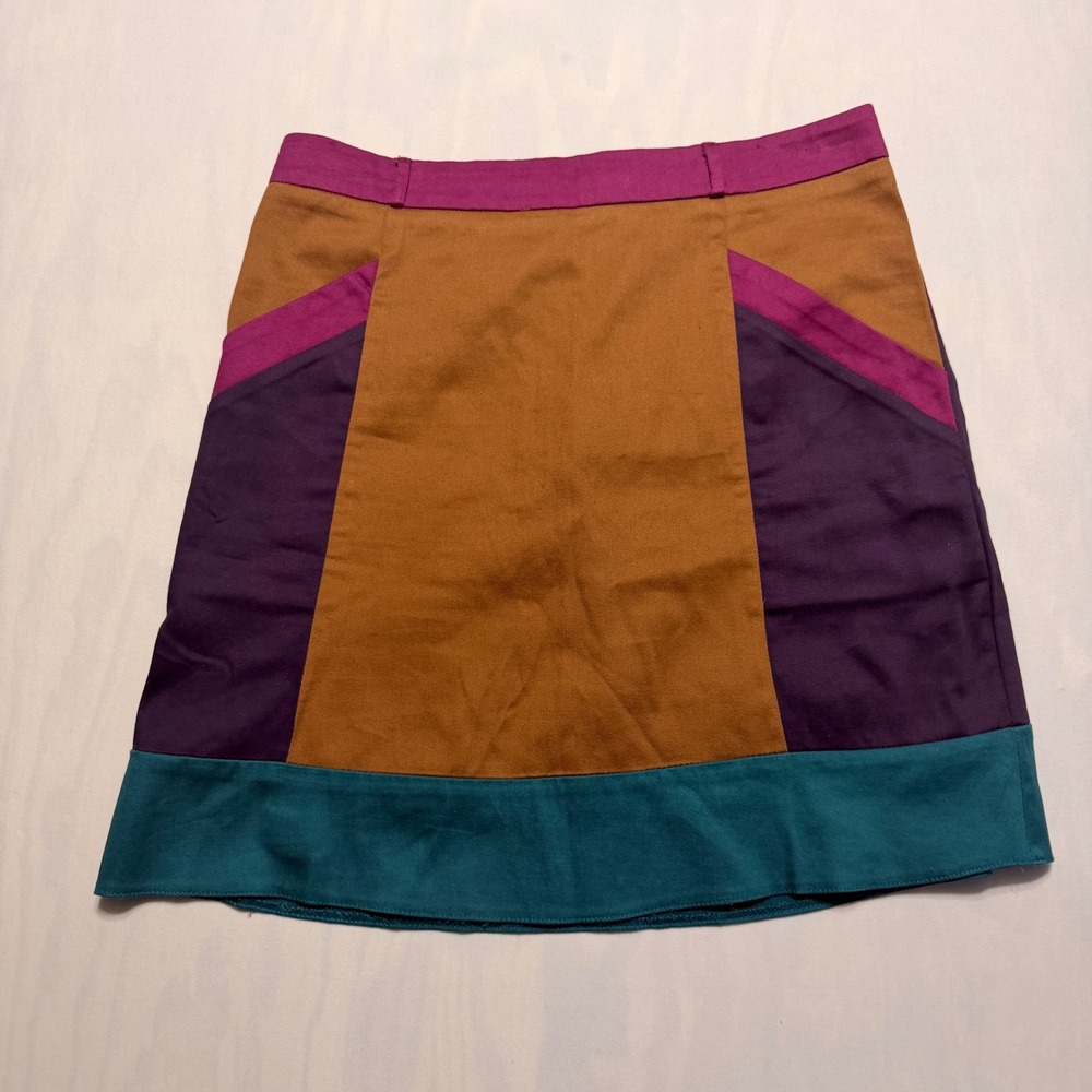 Maude Colorblock Mini Skirt Womens Size S Multicolor Cotton Retro A-Line S1292